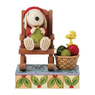 PRE-ORDER Snoopy &amp; Woodstock Knitting On Rocking Chair By: Peanuts Jim Shore *SHIPS 7/2026* NEW 2025