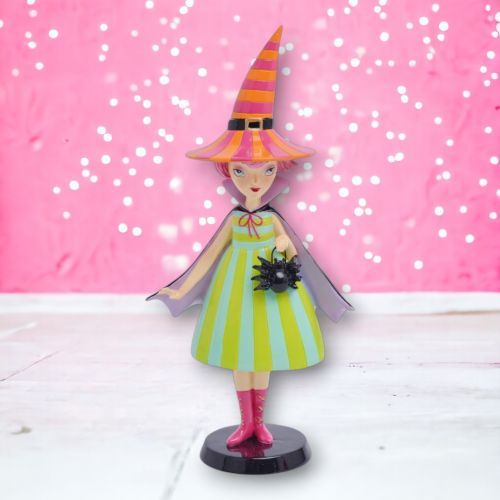 10" Witch Mod Girl With Hat Halloween Decor