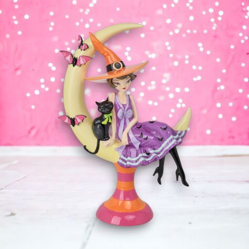 15" Mod Retro Witch On Moon Halloween Decor NEW 2025