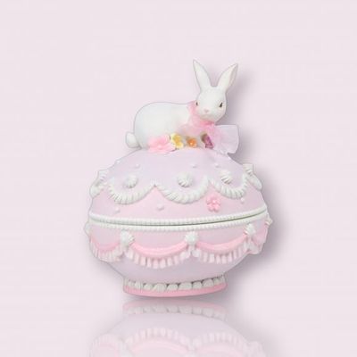 7.5" Bunny On Pink Sugar Egg Box Easter Decor NEW 2026