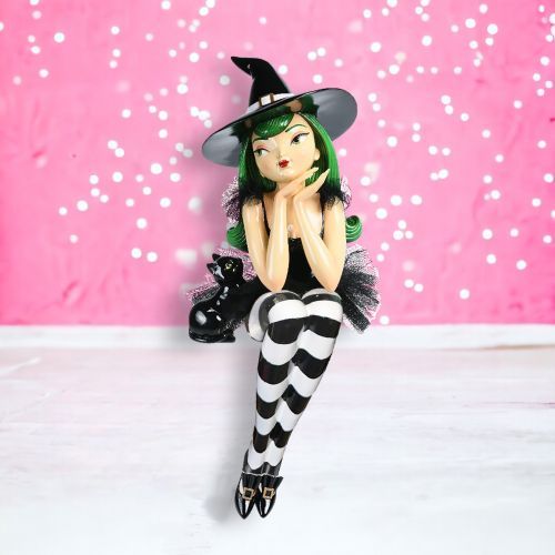 PRE-ORDER 23" Green Hair Shelf Sitting Mod Witch Halloween Decor *SHIPS 5/2027*