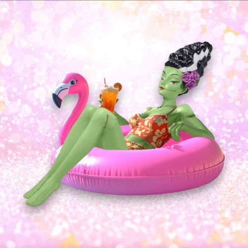 12" Summer Monster Bride Of Frankenstein In Pool Float Halloween Decor NEW 2026