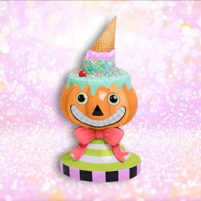 14" Summerween Pumpkin With Melting Ice Cream Halloween Decor NEW 2026
