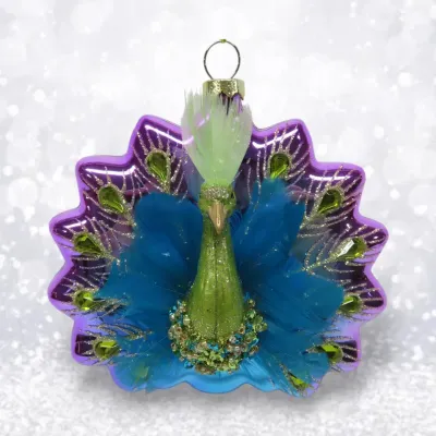 Glass Peacock Ornaments Set Of 2 Christmas Decor NEW 2025