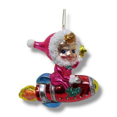PRE-ORDER 4.5" Retro Vintage Child On Rocket Ornament Christmas Decor *SHIPS 9/2026* NEW 2026