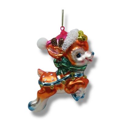 PRE-ORDER 4" Retro Vintage Deer With Cap Ornament Christmas Decor *SHIPS 9/2026* NEW 2026