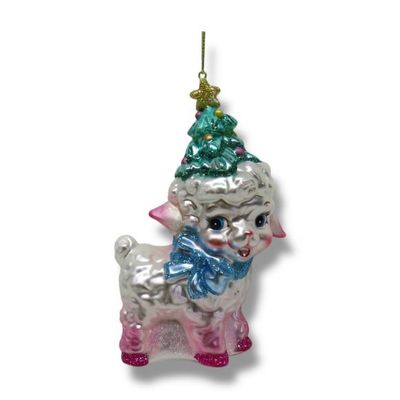 PRE-ORDER 5" Retro Vintage Sheep With Tree Ornament Christmas Decor *SHIPS 9/2026* NEW 2026