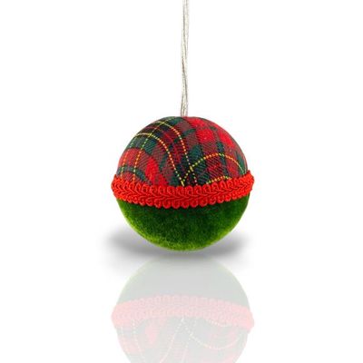 PRE-ORDER 3" Plaid Green Round Ornaments Set Of 4 Christmas Decor *SHIPS 9/2026* NEW 2026