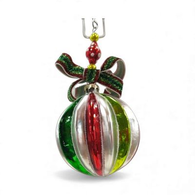 PRE-ORDER 7.5" Red/Green Stripe Round Ornament Christmas Decor *SHIPS 9/2026* NEW 2026