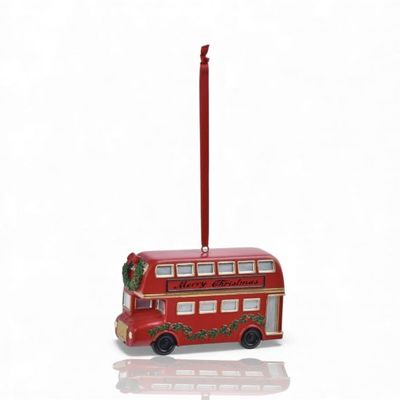 PRE-ORDER 4" Red Double Decker Bus Ornaments Set Of 2 Christmas Decor *SHIPS 9/2026* NEW 2026