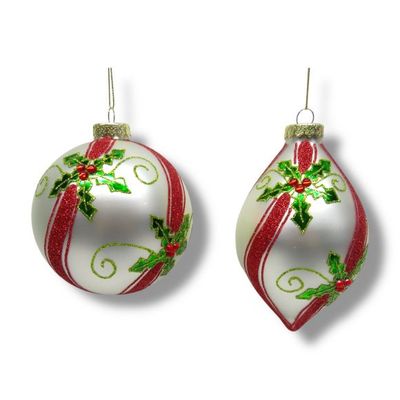 PRE-ORDER 5" Painted Holly Ornaments Set Of 2 Christmas Decor *SHIPS 9/2026* NEW 2026