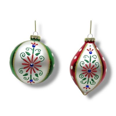PRE-ORDER 5" Green/Red Painted Ornaments Set Of 2 Christmas Decor *SHIPS 9/2026* NEW 2026