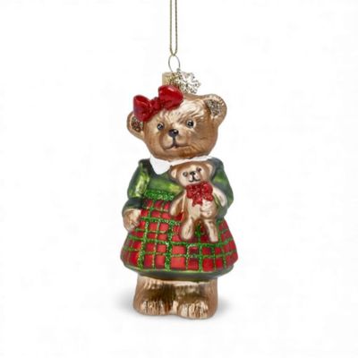 PRE-ORDER 5" Bear Girl With Doll Ornaments Set Of 2 Christmas Decor *SHIPS 9/2026* NEW 2026