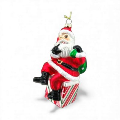 PRE-ORDER 5.5 Santa Sitting On Present Ornament Christmas Decor *SHIPS 9/2026* NEW 2026