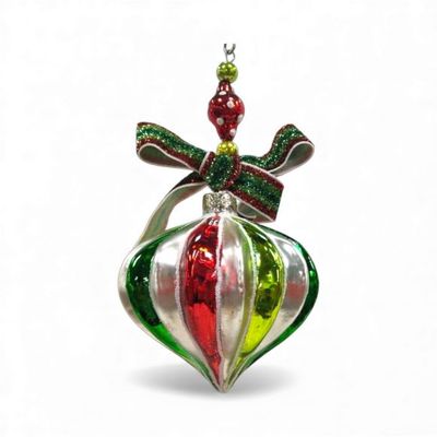 PRE-ORDER 7.5" Red/Green Stripe Onion Ornament Christmas Decor *SHIPS 9/2026* NEW 2026