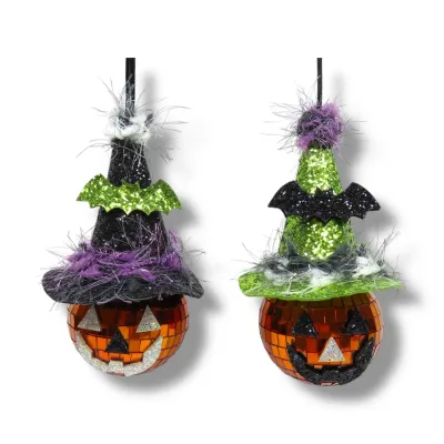 PRE-ORDER Pumpkins With Hat Ornaments Set Of 2 Halloween Decor *SHIPS 6/2026* NEW 2026