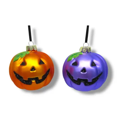 PRE-ORDER 3" Orange Purple Pumpkin Ornaments Set Of 4 Halloween Decor *SHIPS 6/2026* NEW 2026