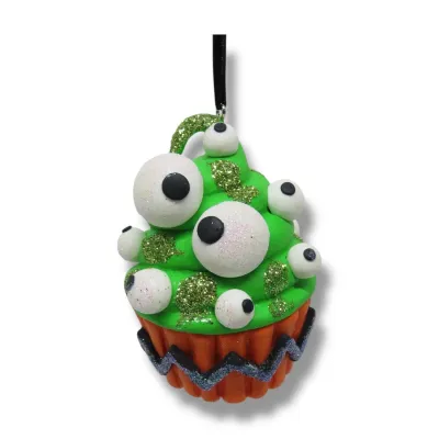 PRE-ORDER 3" Green Monster Eyeball Cupcake Ornament Halloween Decor *SHIPS 6/2026* NEW 2026