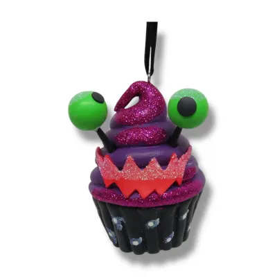 PRE-ORDER 3" Purple Monster Cupcake Ornament Halloween Decor *SHIPS 6/2026* NEW 2026