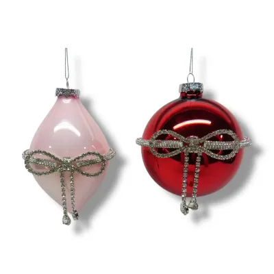 PRE-ORDER 5.5" Patisserie Pink/Red Rhinestone Ornaments Set Of 2 Christmas Decor *SHIPS 6/2026* NEW 2026