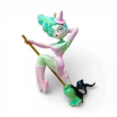 PRE-ORDER 6.5" Loretta Pastel Candy Witch On Broom Ornament Miss Fluff Halloween Decor *SHIPS 7/2026* NEW 2026