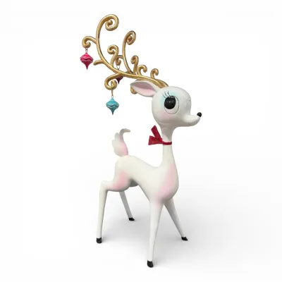 PRE-ORDER 21" Retro White Miss Deer With Ornament Antlers Miss Fluff Christmas Decor *SHIPS 9/2026* NEW 2026