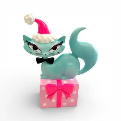 PRE-ORDER 10" Swanky Christmas Kitty On Present Miss Fluff Christmas Decor *SHIPS 9/2026* NEW 2026