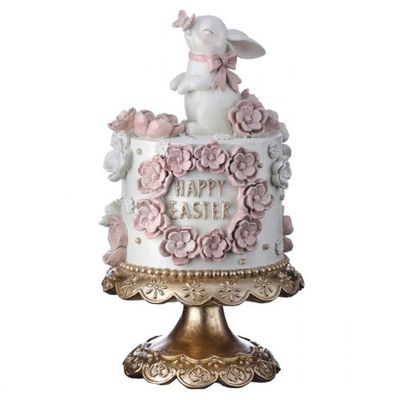 12.5" Resin Happy Easter Cake With Bunny Easter Decor