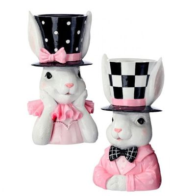 13.5" Resin Boy &amp; Girl Bunny Bust Planters Easter Decor NEW 2026