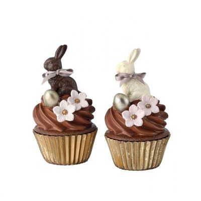 6" Resin Bunny Cupcake Keepsakes Set Of 2 Easter Decor NEW 2025
