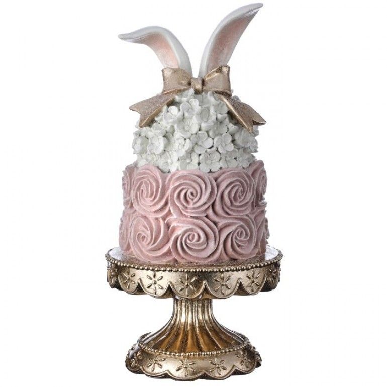 18" Resin Easter Cake Bunny Ears With Pedestal Easter Decor NEW 2025