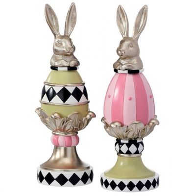 13.5" Resin Garden Bunny Egg Topiary's Set Of 2 Easter Decor *SHIPS WITHIN 10 DAYS*