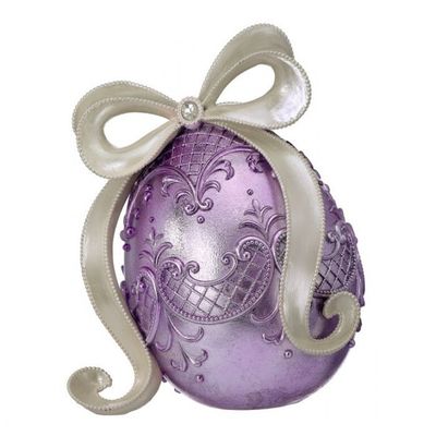12.5" Resin Lavender Foiled Egg with Bow Easter Decor NEW 2026