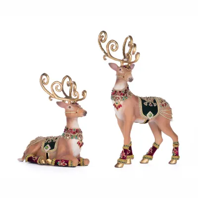 15" Christmas Castle Deer Set Of 2 Christmas Decor *SHIPS WITHIN 10 DAYS* NEW 2025