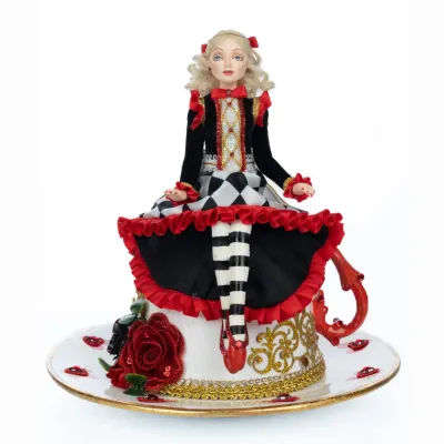 12.5" Alice On Teacup Red Easter Decor *SHIPS WITHIN 10 DAYS* NEW 2025