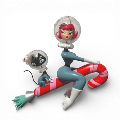 PRE-ORDER 6.5" Stella &amp; Orbit Rocket Girl On Candy Cane Ornament Miss Fluff Christmas Decor *SHIPS 7/2026* NEW 2026