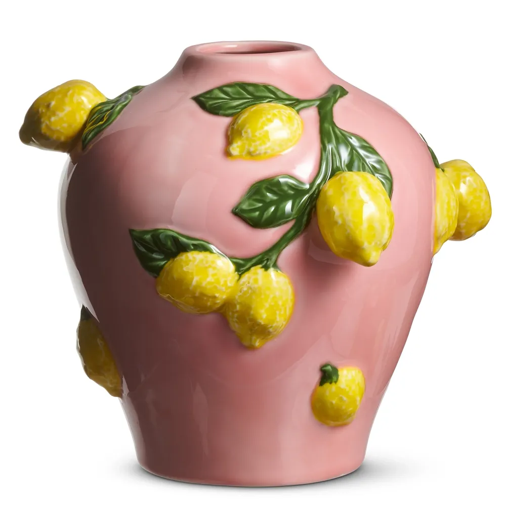 9.5" Pink Vase With Lemons Home Decor NEW 2026