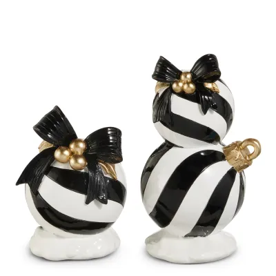 PRE-ORDER 7.5" Black and White Stripe Ornament Candle Holders Christmas Decor *SHIPS 9/2026* NEW 2026