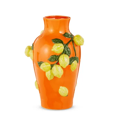 13" Orange Tall Vase With Lemons Home Decor NEW 2026