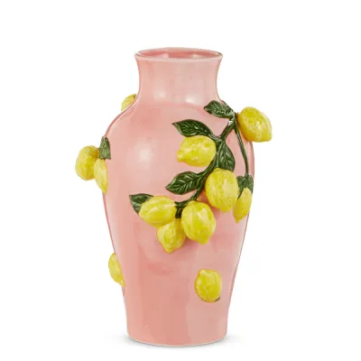13" Pink Tall Vase With Lemons Home Decor NEW 2026