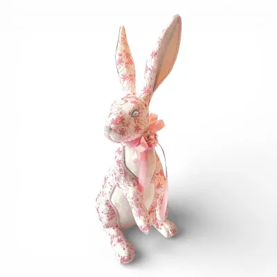 21" Pink Toile Bunny Standing Easter Decor *SHIPS WITHIN 10 DAYS* NEW 2026