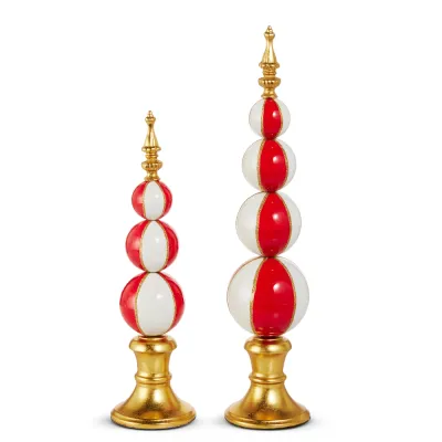 PRE-ORDER 19" Red &amp; White Striped Finials Set Of 2 Christmas Decor *SHIPS 9/2026* NEW 2026