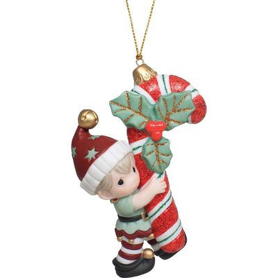 PRE-ORDER Elf Carrying Candy Cane Ornament By: Christmas Precious Moments *SHIPS 9/2026* NEW 2026