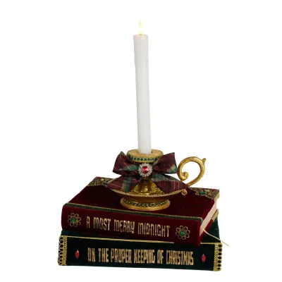 PRE-ORDER 10" Stacked Books With Chamber Stick Christmas Decor *SHIPS 9/2026* NEW 2026