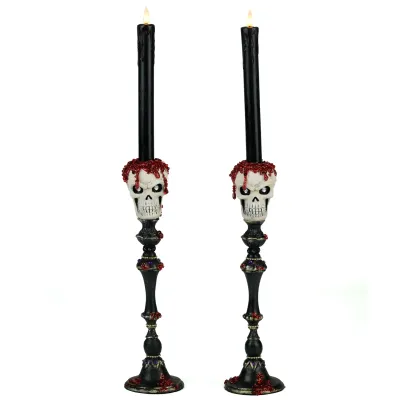 PRE-ORDER 20" Skull Candlesticks Set of 2 Halloween Decor *SHIPS 8/2026* NEW 2026