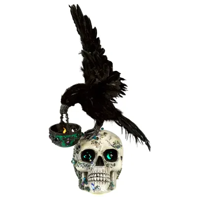 PRE-ORDER 17" Watchful Crow with Tea Light Lantern Halloween Decor *SHIPS 8/2026* NEW 2026
