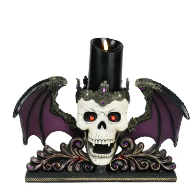 PRE-ORDER 12" Winged Skull Pillar Candle Holder Halloween Decor *SHIPS 8/2026* NEW 2026