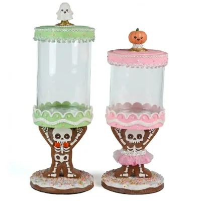 PRE-ORDER 17" Gingerdead Jack and Jill Candy Canisters Set of 2 Halloween Decor *SHIPS 8/2026* NEW 2026