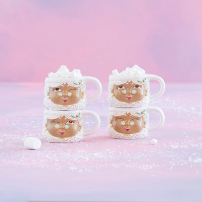 Brown AA Mrs. Papa Noel Mug Set Of 4 Christmas Decor Glitterville *SHIPS WITHIN 10 DAYS* NEW 2025