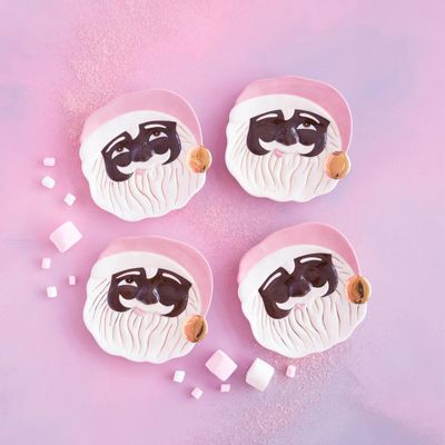 7" Black AA Papa Noel in Pink Cookie Plate Set Of 4 Christmas Decor Glitterville *SHIPS WITHIN 10 DAYS* NEW 2025